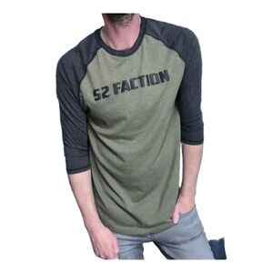 S2 Faction Mens Olive Black Crew Neck Raglan Shirt Size Large